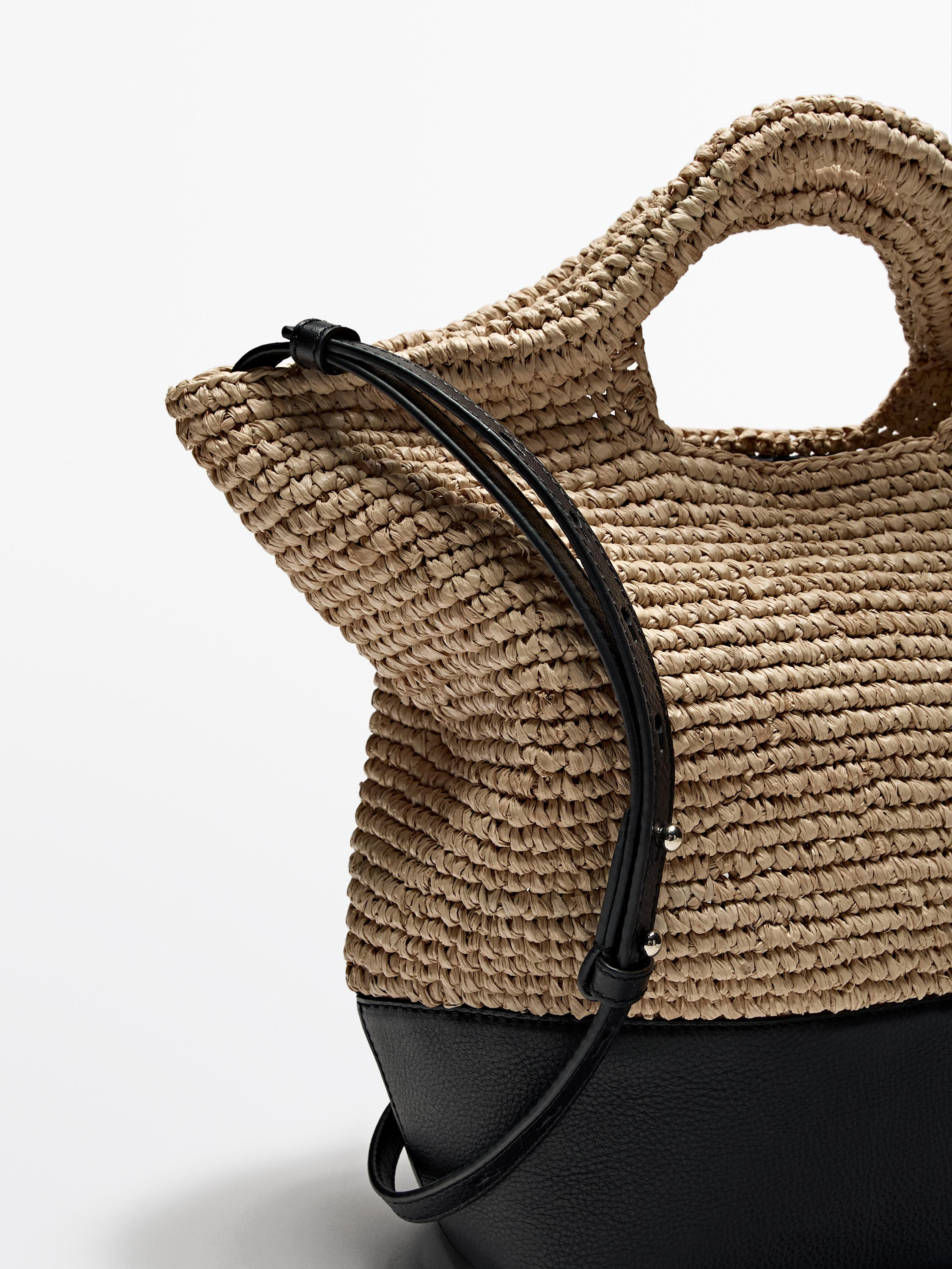 Tasche aus naturfarbenem Raphia mit Lederboden | Massimo Dutti DE