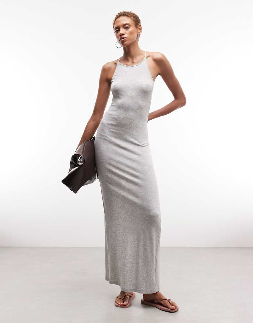 Weekday racer back maxi dress in grey melange | ASOS (Global)