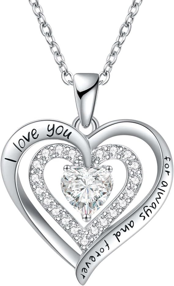 REDBEE Women Girls 18K Rose Gold 925 Sterling Silver Plated Birthstone Diamond Heart Pendant Neck... | Amazon (US)