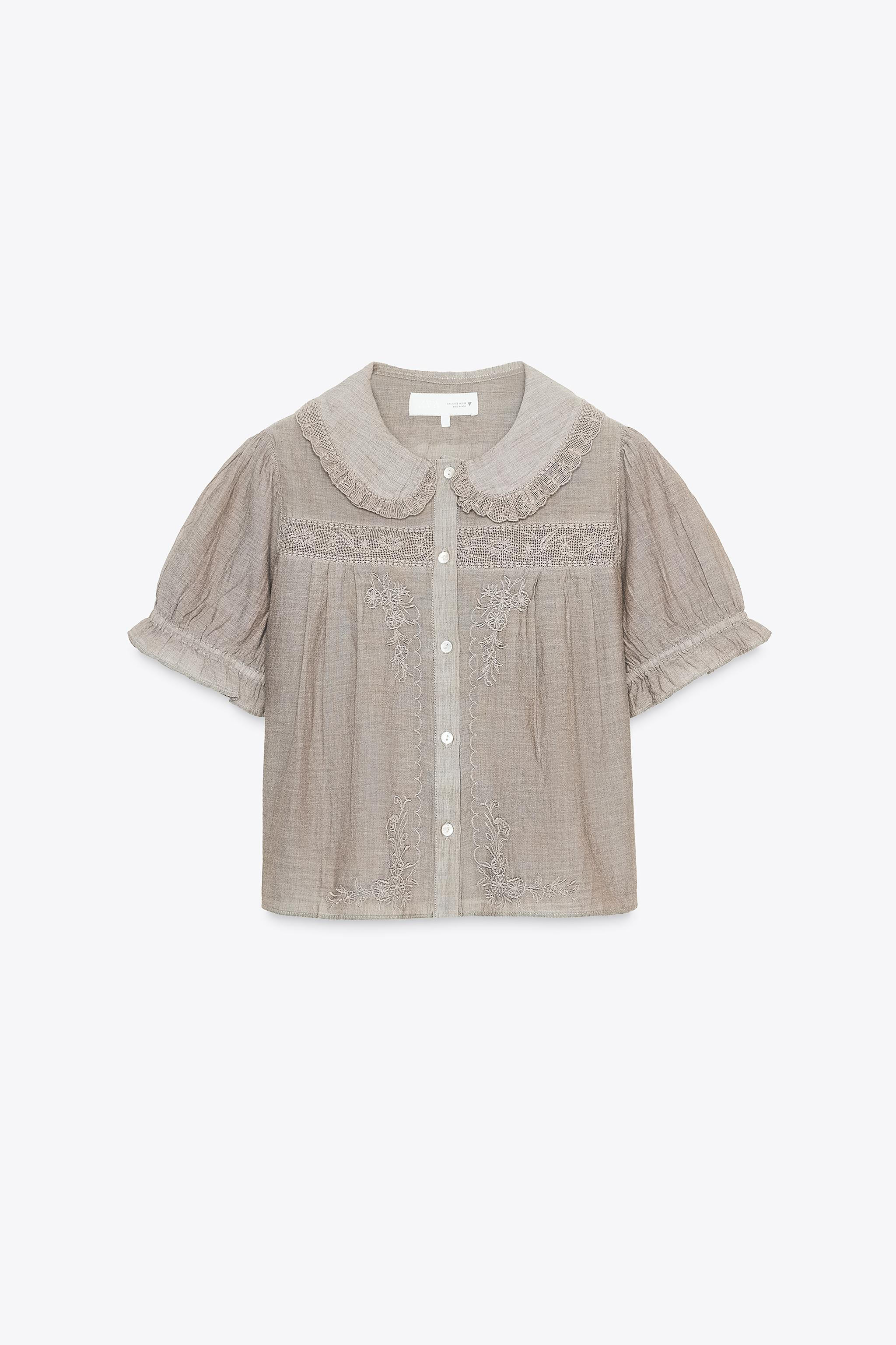 EMBROIDERED PETER PAN COLLAR SHIRT | Zara US
