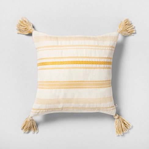 Striped Reversible Throw Pillow with Tassel Cream / Yellow - Hearth & Hand™ with Magnolia | Target