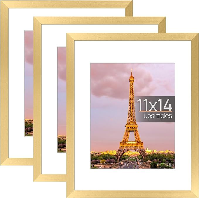 upsimples 11x14 Picture Frame Set of 3, Made of High Definition Glass for 8x10 with Mat or 11x14 ... | Amazon (US)