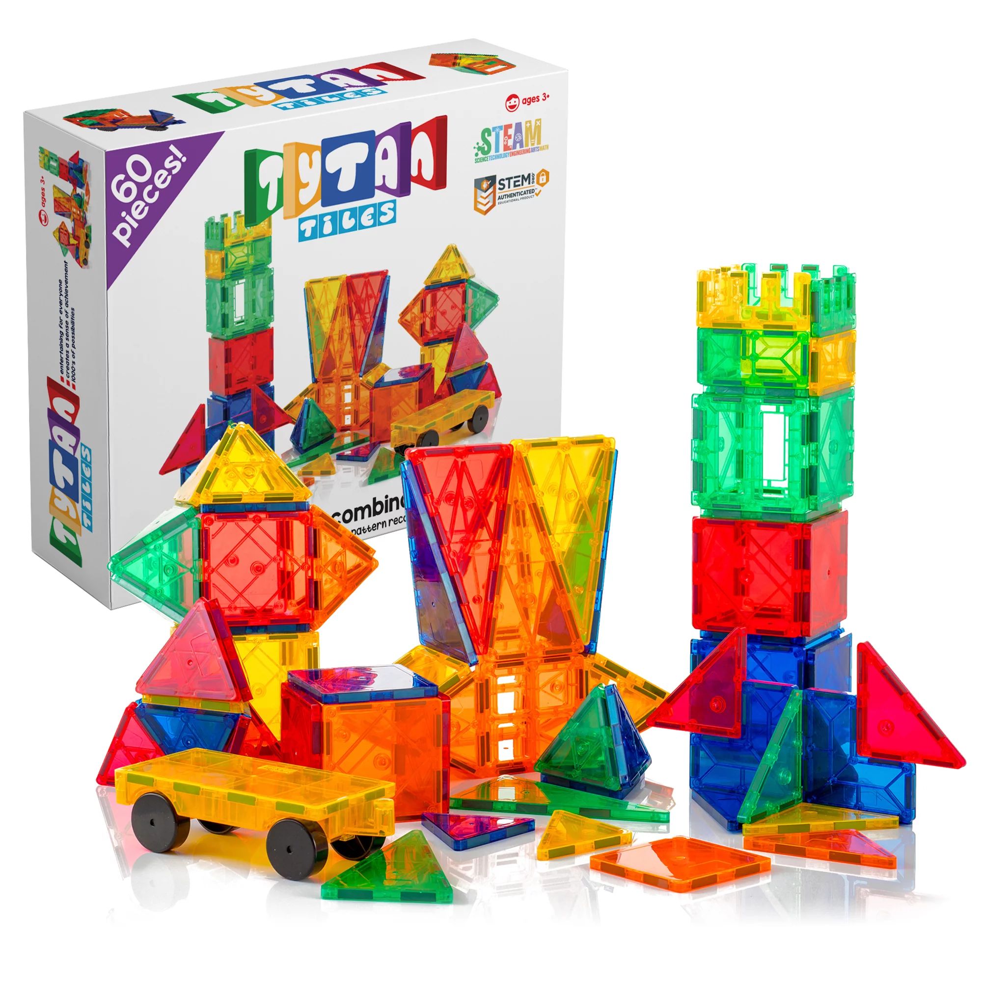 Tytan Magnetic Learning Tiles 60 Piece Building Set Focused on STEM Education w/ Included Car & C... | Walmart (US)