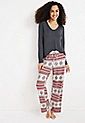 Holiday Henley Top And Printed Wide Leg Pajama Set | Maurices