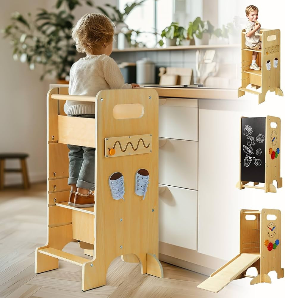 Toddler Tower 4 in 1 Toddler Kitchen Stool Helper Adjustable Standing Tower for Kitchen Counter w... | Amazon (US)
