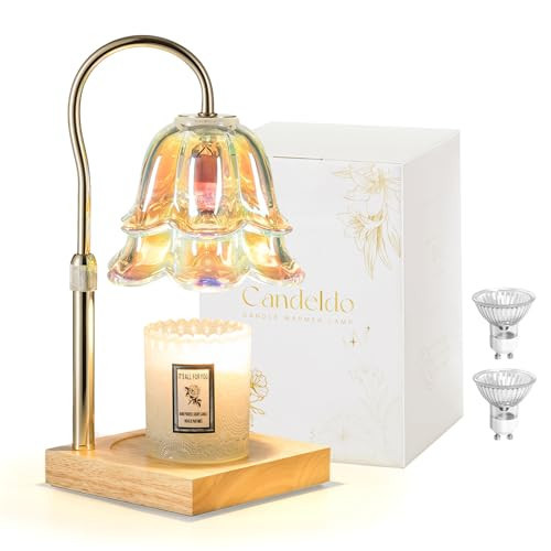 Candeldo Candle Warmer Lamp with Timer: Iridescent Flower Candle Warming Lamp with 2 Bulbs Height Adjustable Wax Warmer Dimmable Home Decor Mom Birthday Gift for Women | Amazon (US)