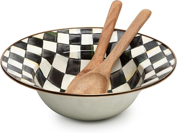 MACKENZIE-CHILDS Enamel Salad Serving Set, Enamel Bowl and Wooden Salad Servers, Decorative Kitch... | Amazon (US)