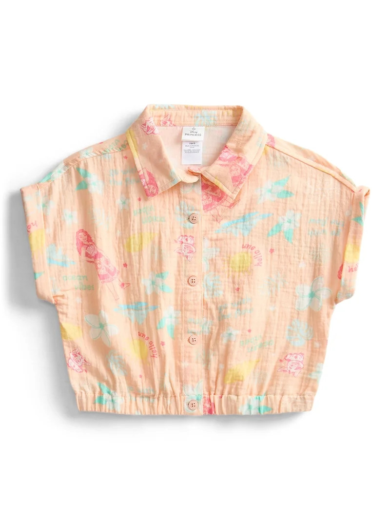 Disney Moana Girls Printed Button Up Shirt, Sizes 4-16 | Walmart (US)