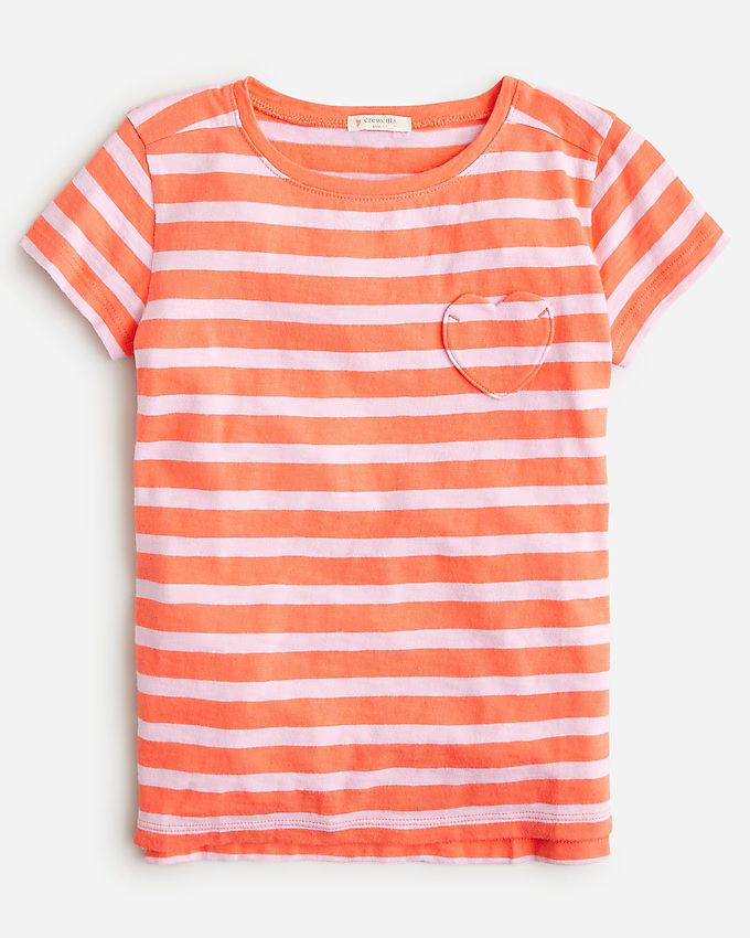 Girls' heart-pocket T-shirt in stripe | J.Crew US