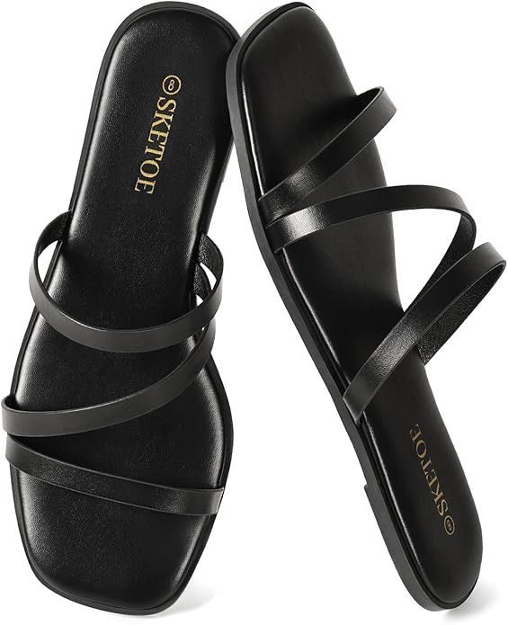 Sandals Women Flat Sandals for Women Dressy Square Toe Strappy Sandals | Amazon (US)