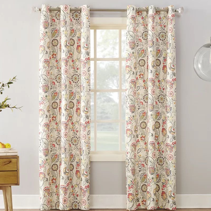 Curson Botanical Floral Room Darkening Thermal Grommet Single Panel Curtains /Drapes | Wayfair North America