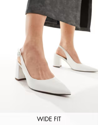 ASOS DESIGN Wide Fit Sutton slingback mid block heeled shoes in white croc | ASOS | ASOS (Global)