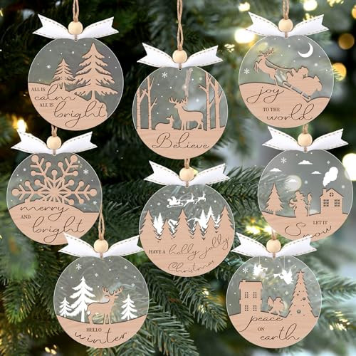 GuassLee 16pcs Winter Christmas Hanging Ornaments for Tree - 3D Wooden Acrylic Christmas Cutouts Reindeer Snowman Snowflake Ornaments for Christmas Tree Gifts Winter Party Supplies | Amazon (US)