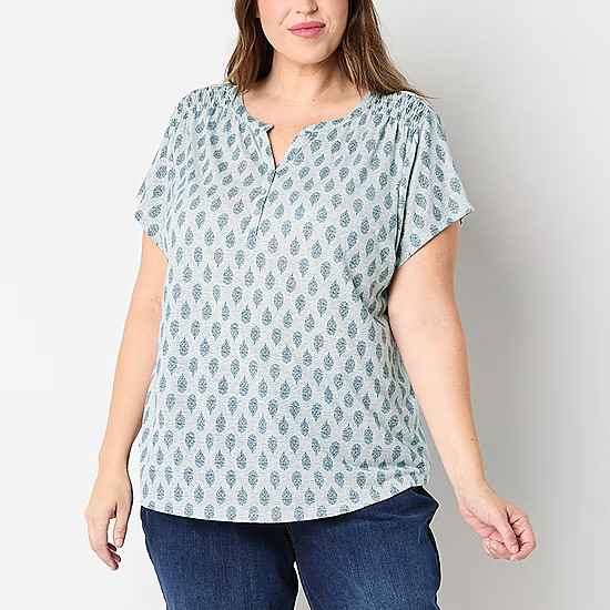 Liz Claiborne Plus Womens Split Crew Neck Short Sleeve Blouse | JCPenney