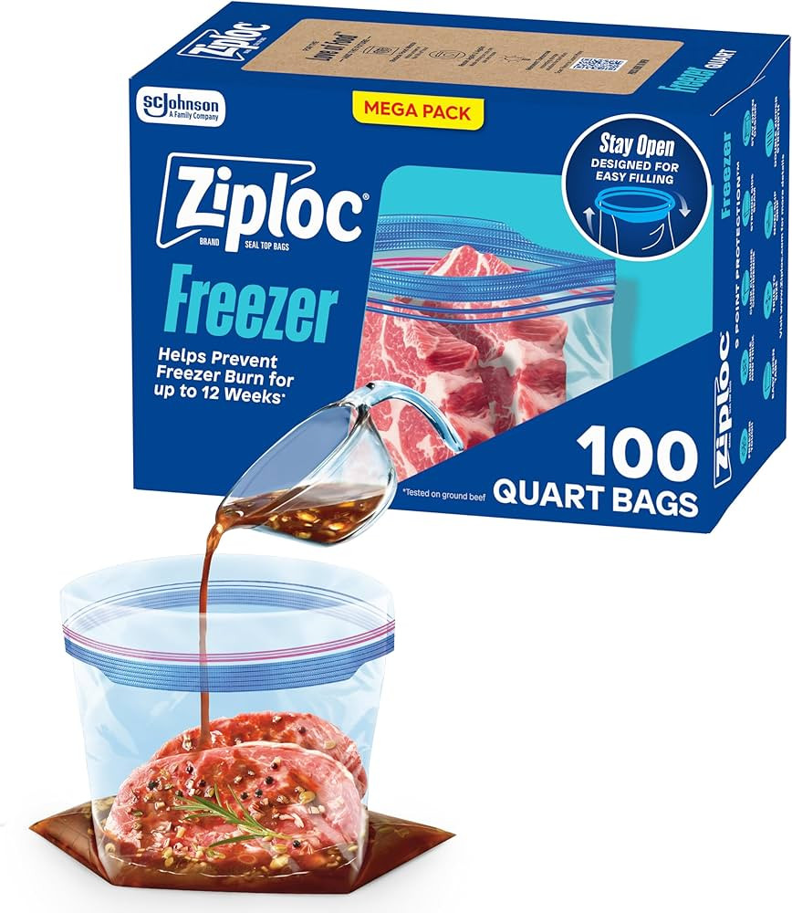 Ziploc Quart Food Storage Freezer Bags, Grip 'n Seal Technology for Easier Grip, Open, and Close,... | Amazon (US)
