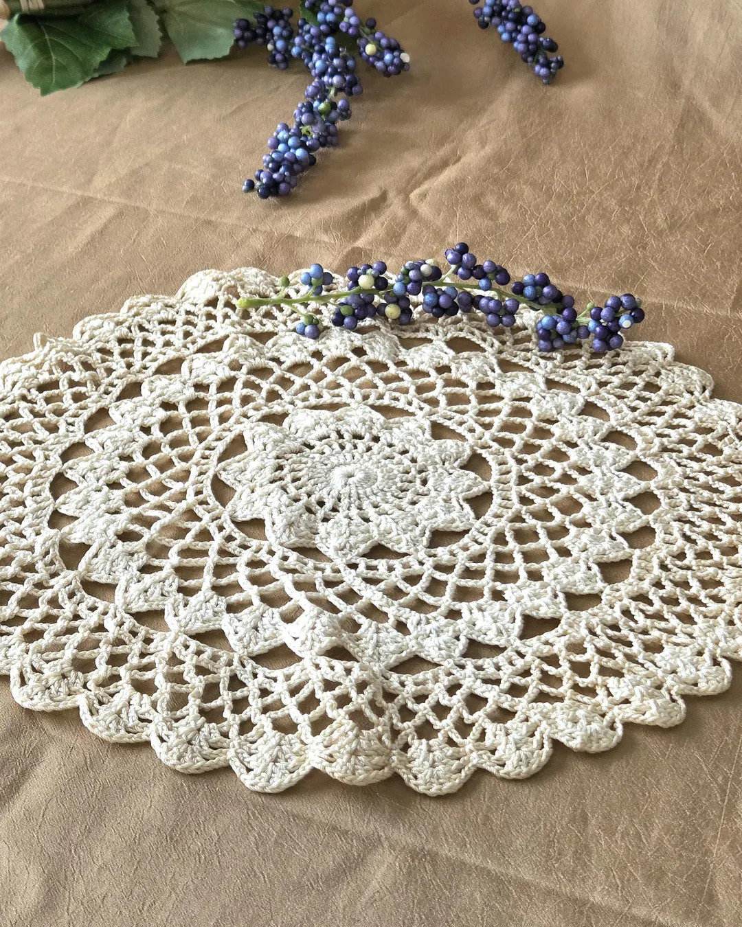 Hand Crocheted Doily - Linen Cotton Blend - Vintage Heirloom Lace | Etsy (US)