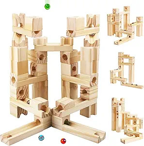 Wooden Marble Run for Kids Ages 4-8, 60 Pieces Wood Building Blocks Toys and Construction Play Se... | Amazon (US)