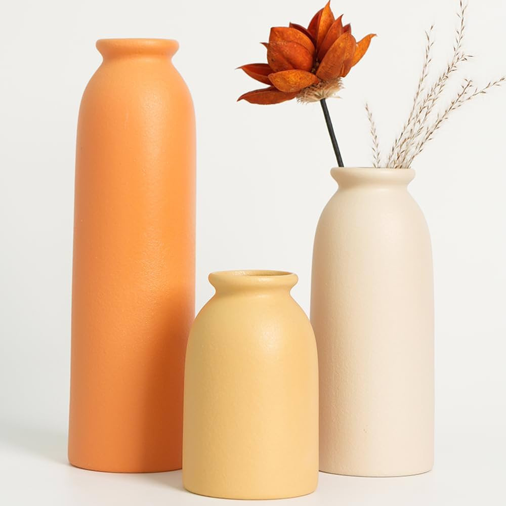 10 inches Tall Decorative Ceramic Vase Set, 3 Pieces, 10 inches Nordic Modern Boho Style, White, ... | Amazon (CA)
