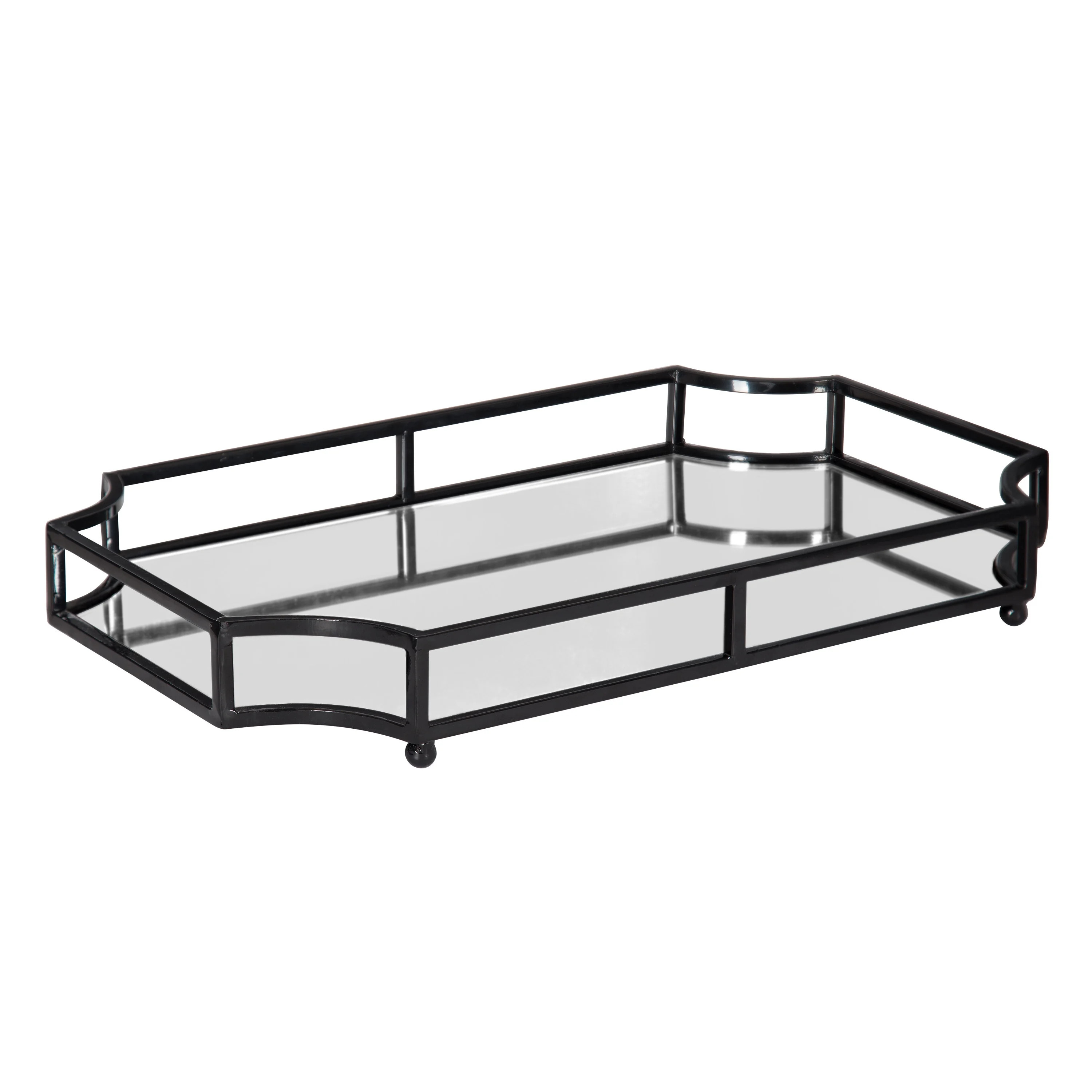 Kate and Laurel Ciel Metal Mirrored Scalloped Decorative Tray, Black 12x18 | Walmart (US)