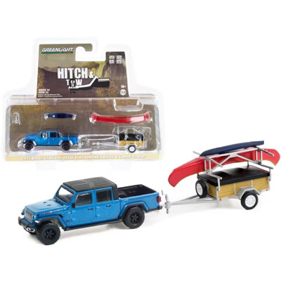 2021 Jeep Gladiator Texas Trail Pickup Hydro Blue Pearl w/Canoe Trailer, Rack & Kayak 1/64 Diecas... | Target