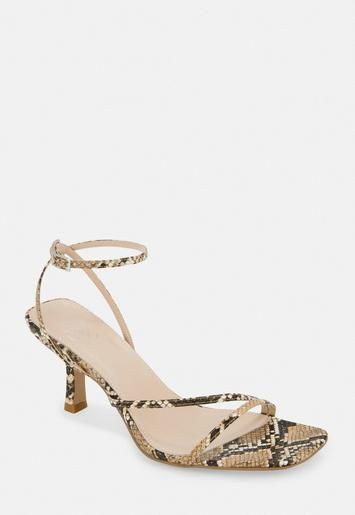 Missguided - Nude Snake Print Strappy Low Heeled Sandals | Missguided (UK & IE)