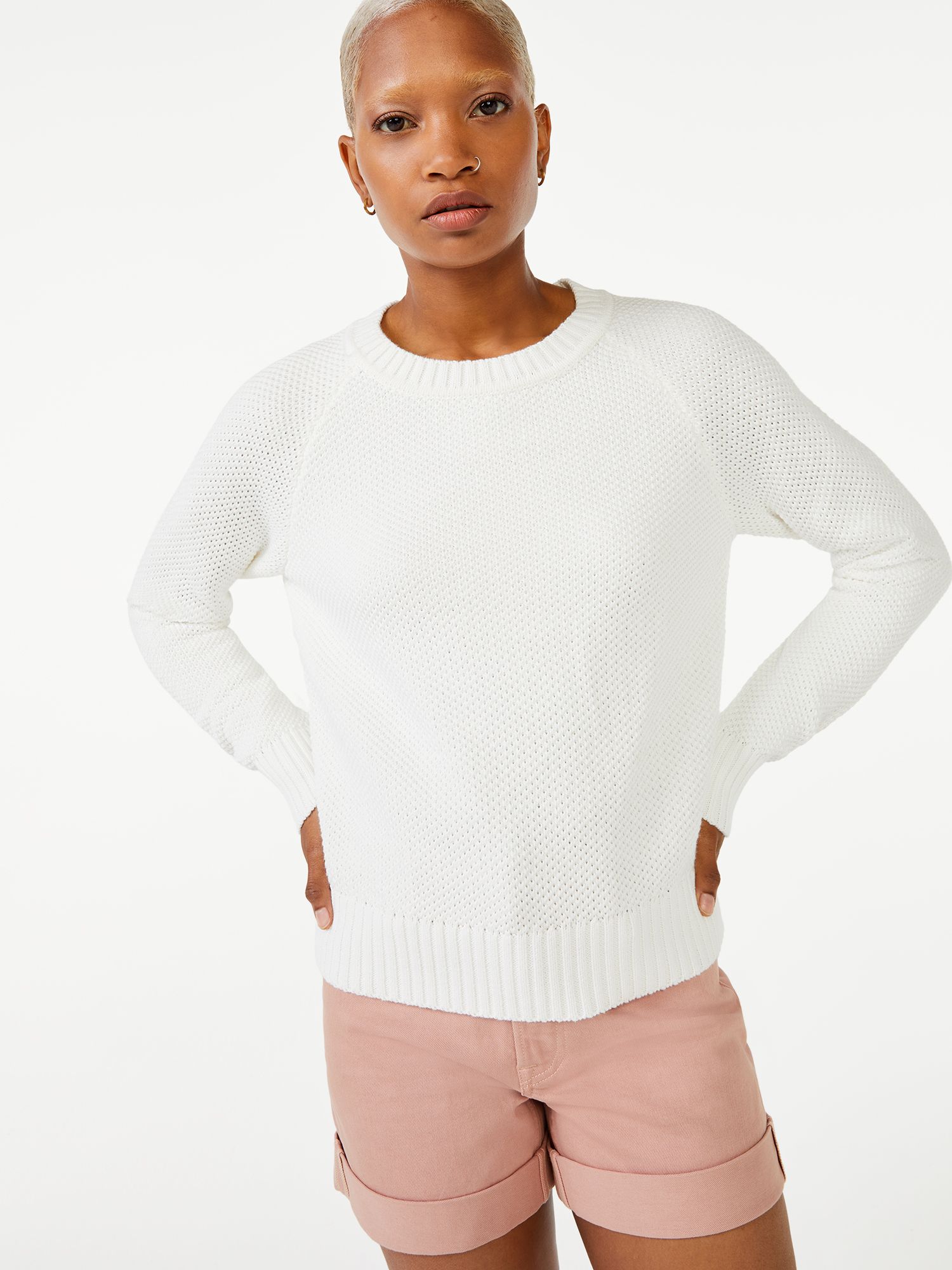 Free Assembly Women's Raglan Novelty Stitch Sweater | Walmart (US)