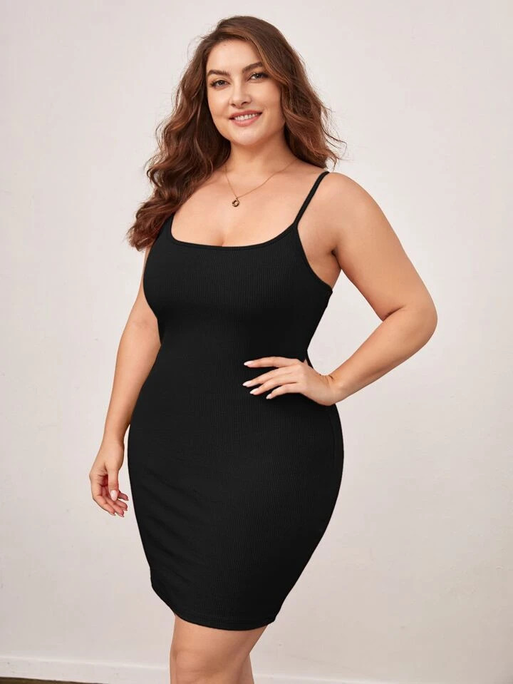 SHEIN BASICS Plus Cotton Solid Cami Bodycon Dress | SHEIN