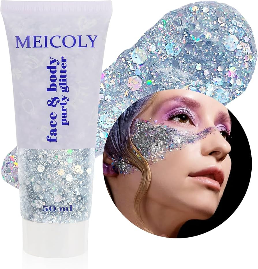 MEICOLY Silver Body Glitter,Chunky Silver Face Hair Mardi Gras Glitter,Halloween Silver Glitter M... | Amazon (US)
