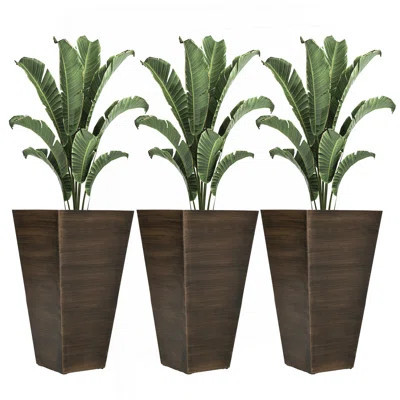 Outsunny 28 Inch Tall Outdoor Planters, Set of 3 Large Tapered Faux Wood Pots with Drainage Holes and Plug for Indoor and Outdoor Use | Wayfair North America