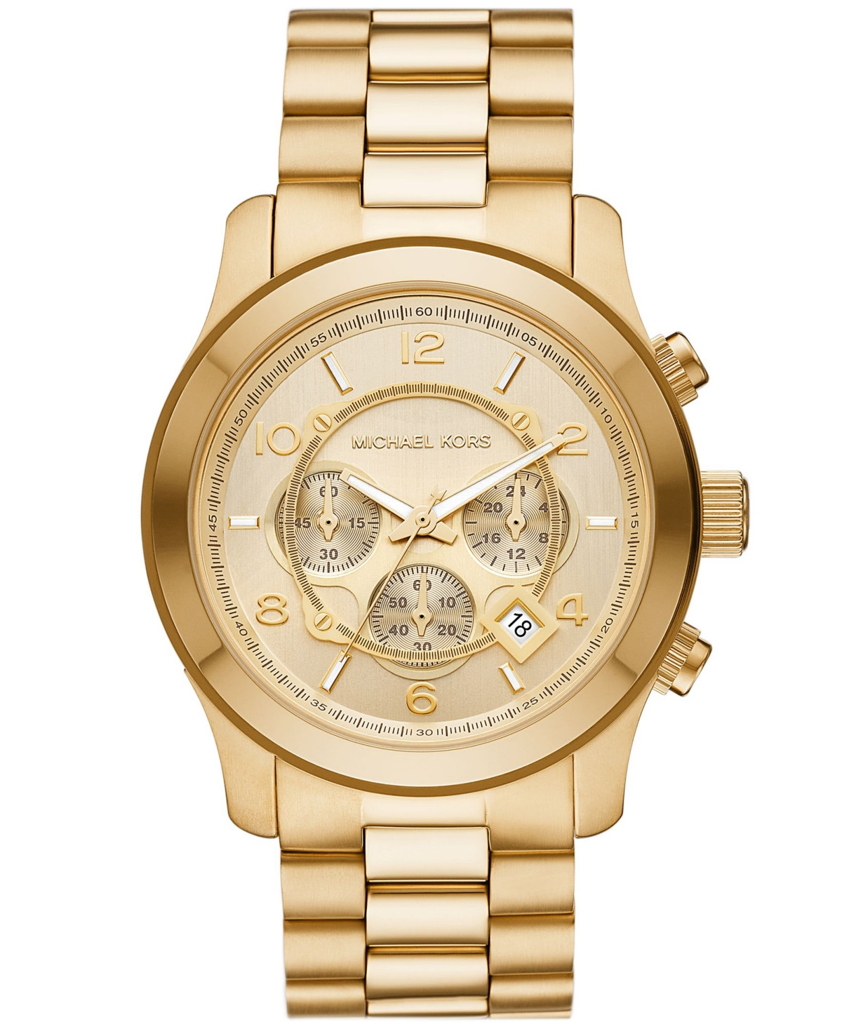 Michael Kors Unisex Runway Chronograph Gold-Tone Stainless Steel Bracelet Watch, 45mm - Gold | Macy's
