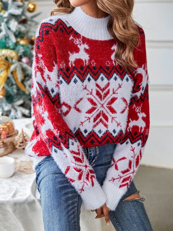 Elk And Chevron Pattern Drop Shoulder Sweater
   
      SKU: sw2209071770181818
          (8 Revi... | SHEIN