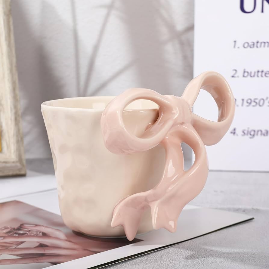 Pink Bow Ceramic Coffee Mug with Bow Shape Handle 3D Coquette Bow Drinking Mugs for Valentine Sup... | Amazon (US)