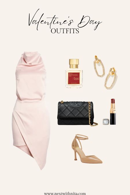 Valentine’s Day outfit with pink cocktail dress, black leather crossbody shoulder purse, gold statement earrings, bold lipstick and my favorite perfume! 

#LTKshoecrush #LTKstyletip #LTKSeasonal
