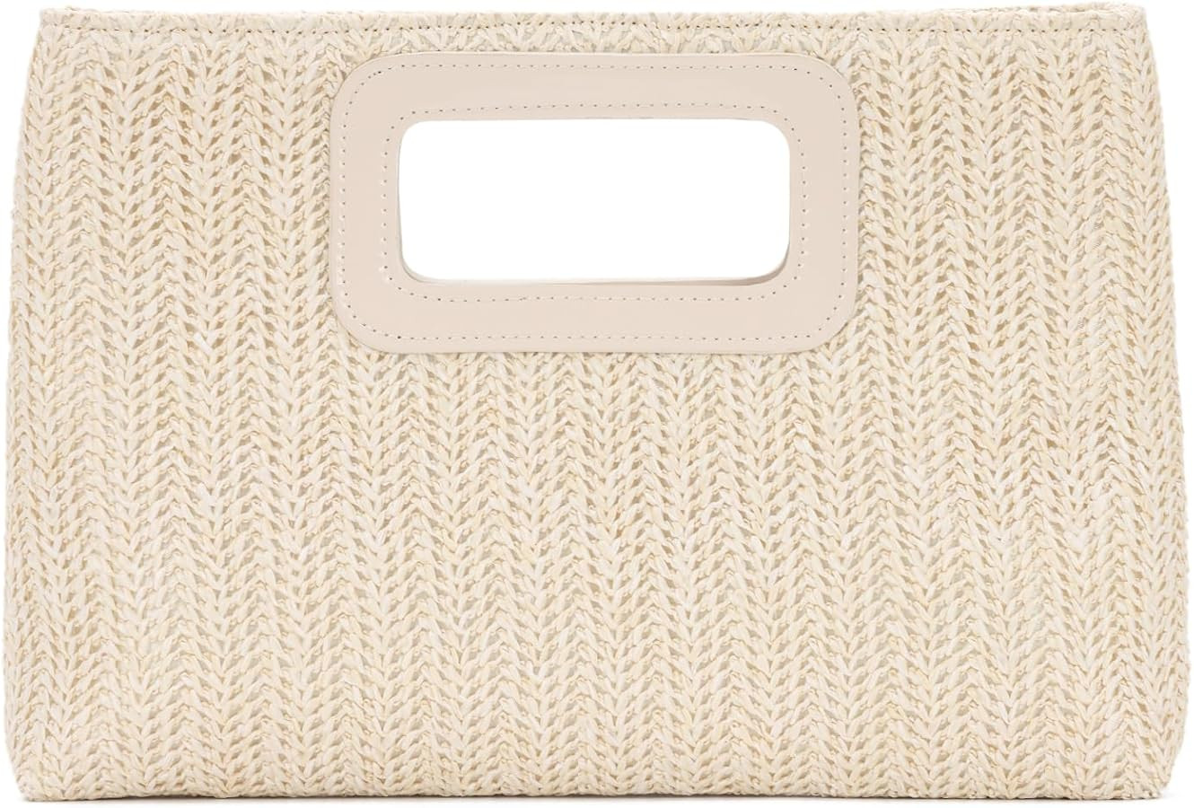 Top Handle Straw Clutch Handbag for Women Raffia Evening Bag Summer Beach Travel Bag With Chain | Amazon (US)