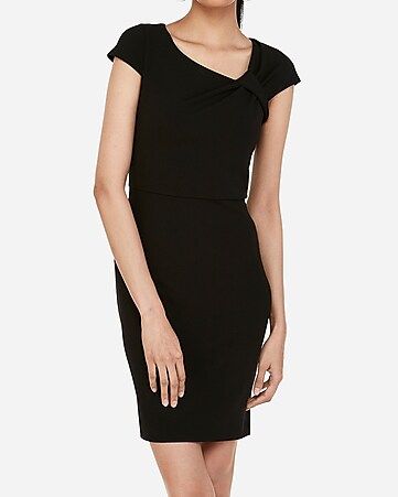 asymmetrical ruched shoulder sheath dress | Express