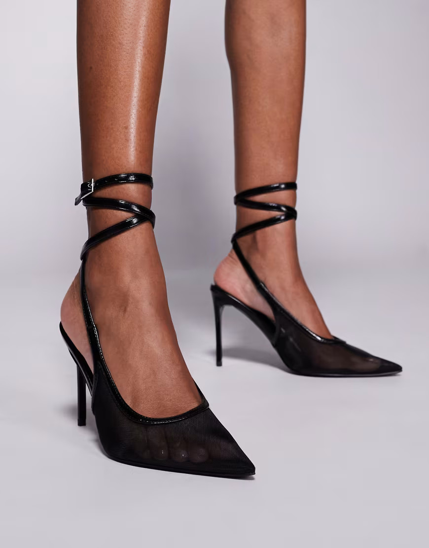 ASOS DESIGN Poetry mesh detail slingback high shoes in black | ASOS (Global)