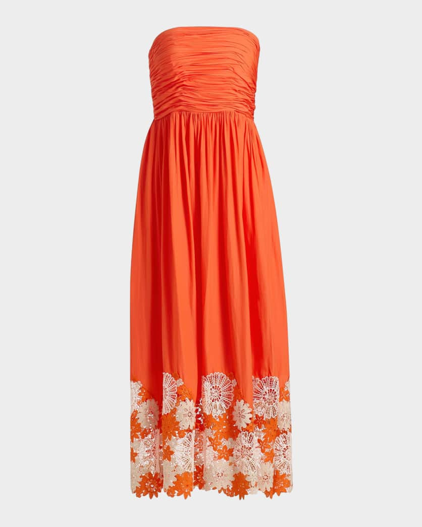 Ramy Brook Milani Embroidered Strapless Maxi Dress | Neiman Marcus