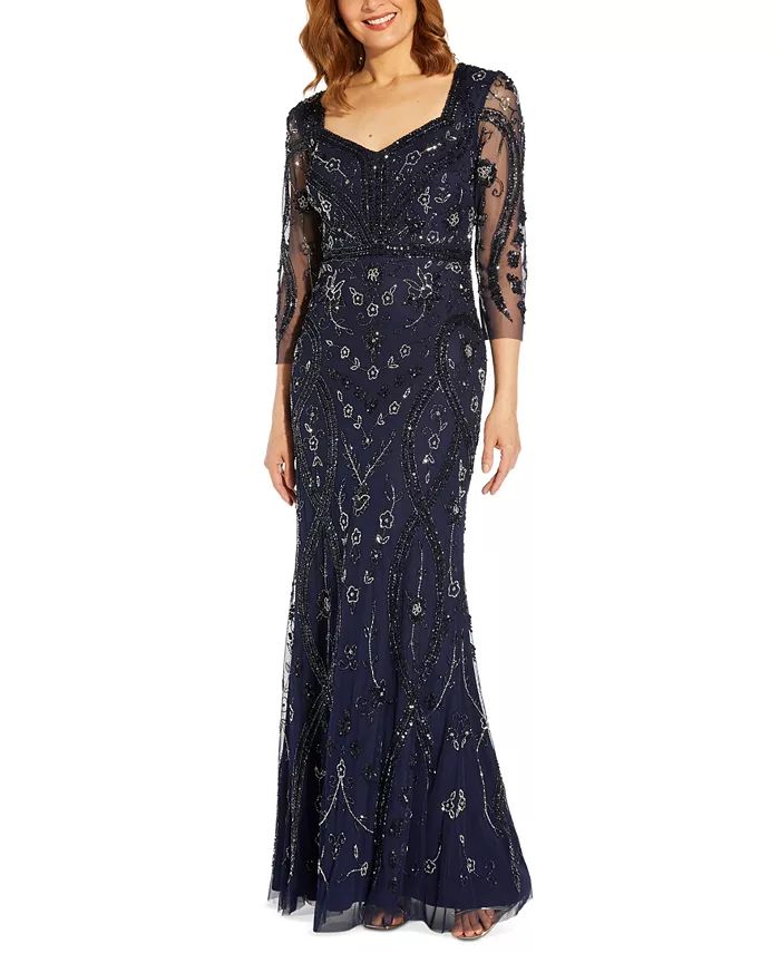 Adrianna Papell Women's Beaded Cutout-Back Gown & Reviews - Dresses - Women - Macy's | Macys (US)