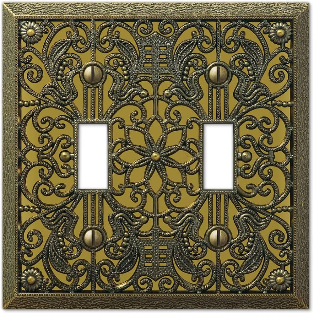 Amerelle 65TTAB Filigree Wallplate, 2 Toggle, Antique Brass | Amazon (US)