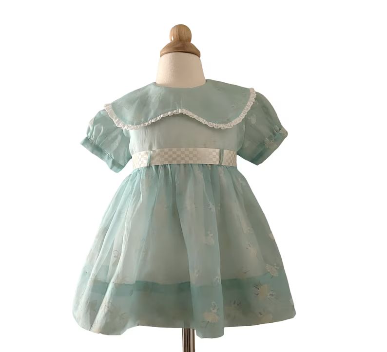Size 2 1950s Aqua Nylon Embossed Ballerinas Baby Toddler Dress 1509023785 | Etsy (US)