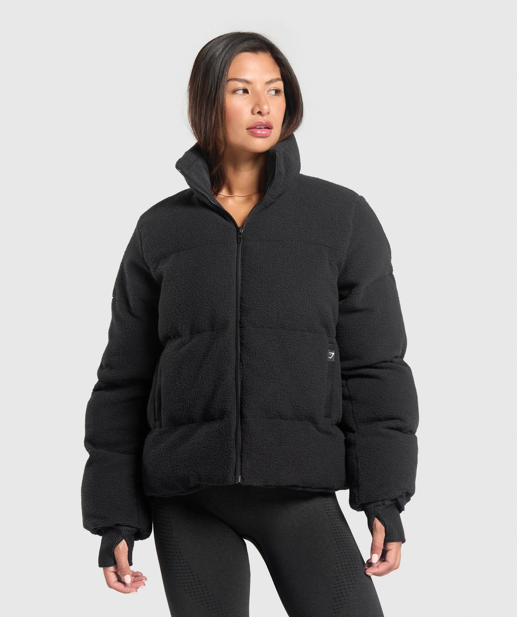 Gymshark Sherpa Puffer Jacket - Black | Gymshark UK