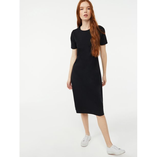 Free Assembly Women's Fit And Flare Midi T-Shirt Dress - Walmart.com | Walmart (US)