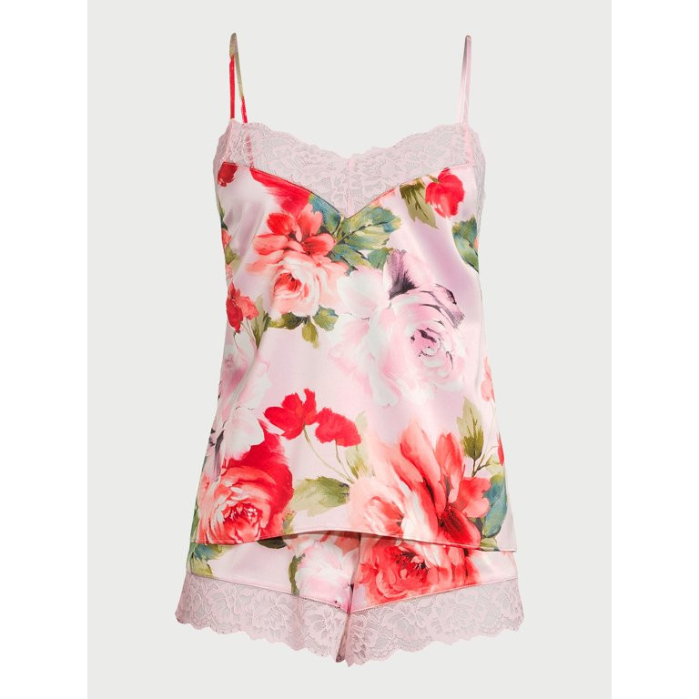 Joyspun Women’s Lace Trim Satin Cami Set, Sizes S to 3X | Walmart (US)