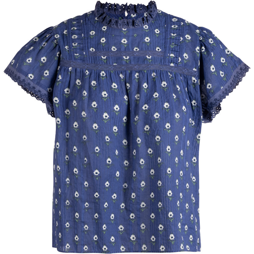 Women's Connie Sleeve Edges Top, Blue | Maisonette