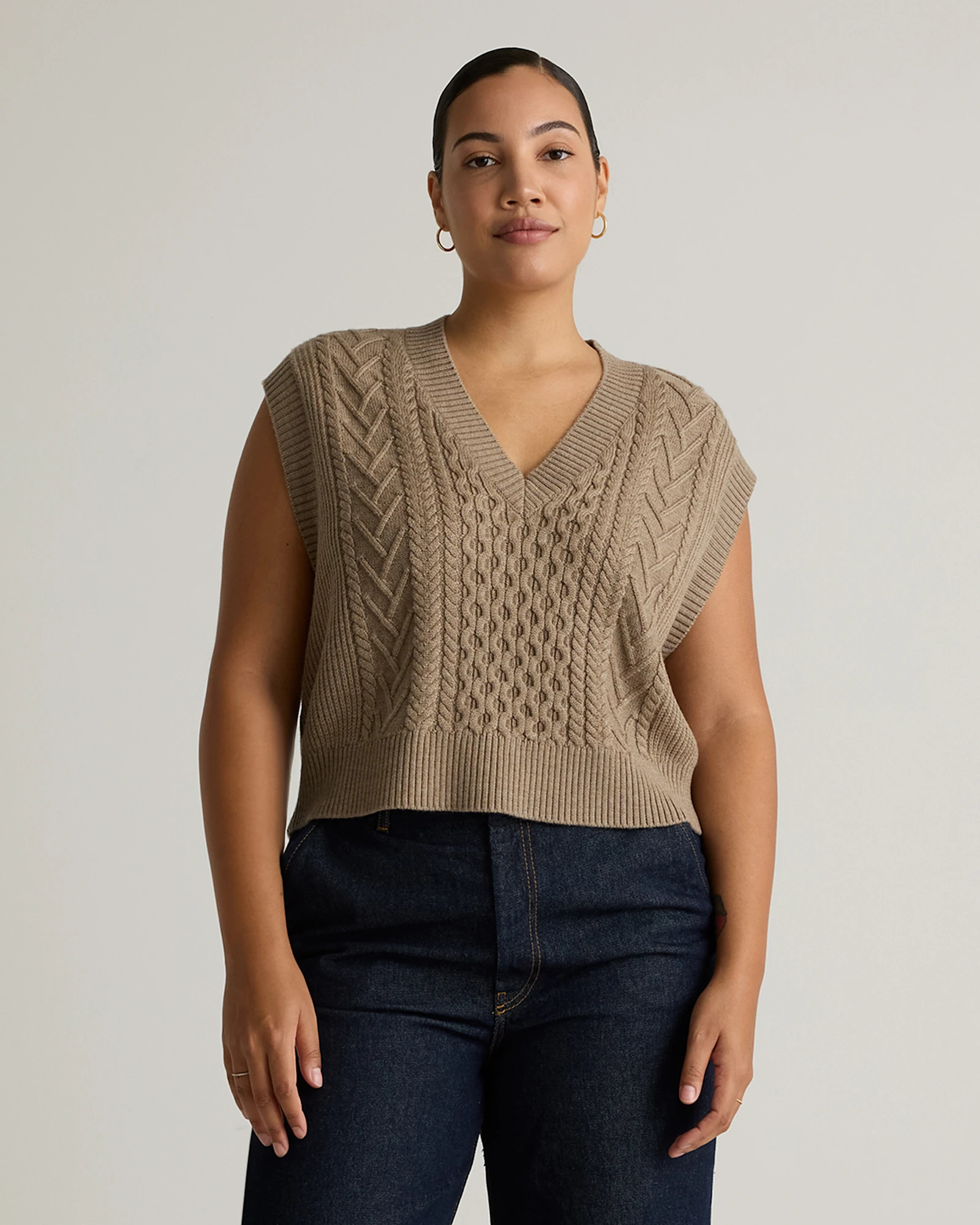 Quince | Women's Australian Merino Wool Cable Sweater Vest in Malted Toffee, Size XL | Quince