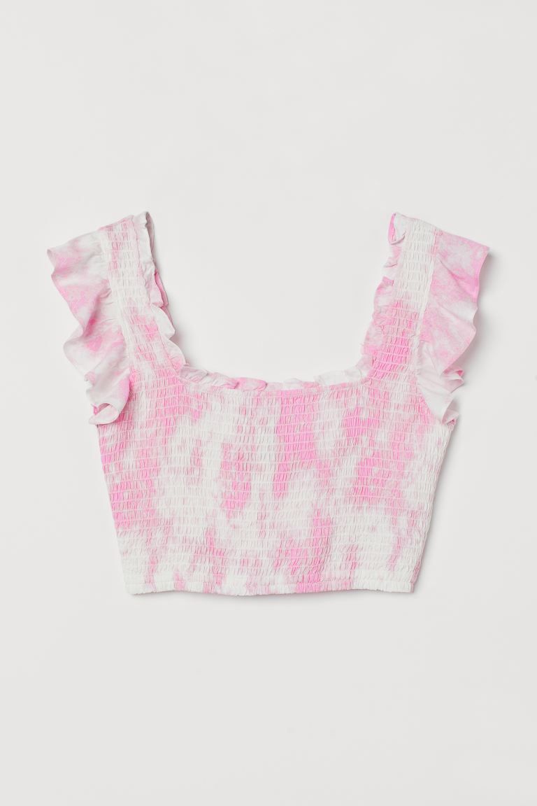 Smocked crop top in woven fabric with a square neckline at front and back. Ruffle trimmed necklin... | H&M (US + CA)