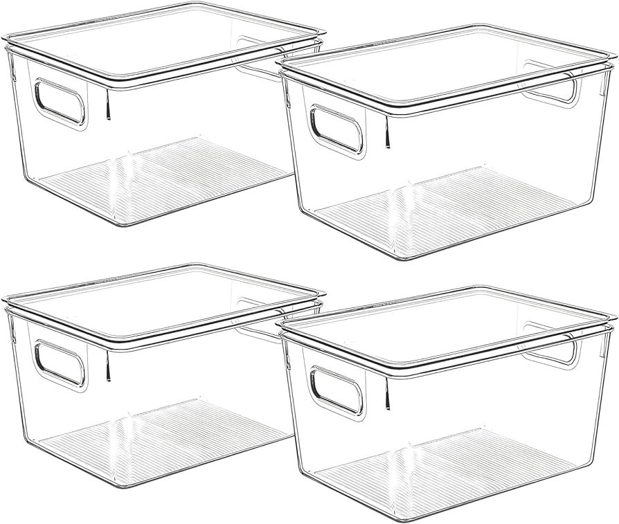 Clear Plastic Storage Bins with Lids, Perfect for Kitchen Organization or Pantry Organization and... | Amazon (US)