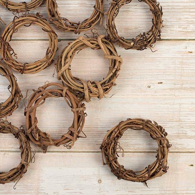 Pack of 36 Mini Grapevine Wreaths - 3 inch Small Natural Dried Vine Twig Rings for Napkin Rings, ... | Amazon (US)