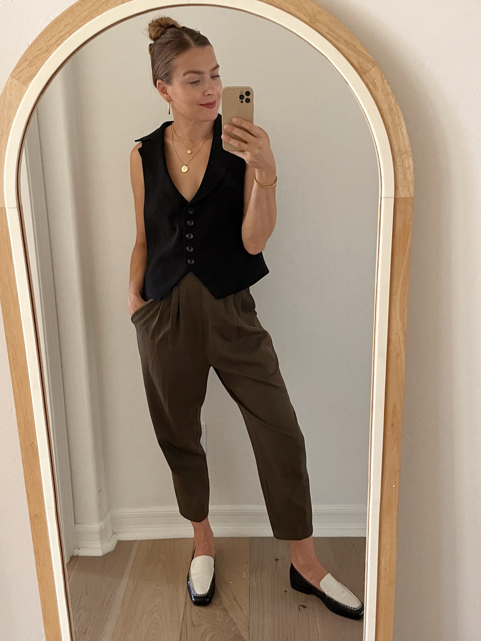 Vintage black vest paired with olive green trousers + loafers ✌🏻

#LTKSeasonal #LTKstyletip #LTKshoecrush