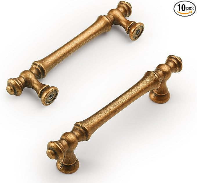 Amerdeco 10 Pack Antique Brass Cabinet Pulls 3.75 Inch(96mm) Hole Center Cabinet Hardware Kitchen... | Amazon (US)
